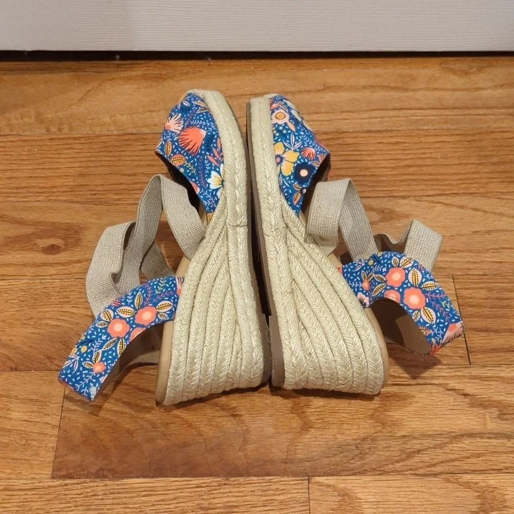 Boho Festival Floral Espadrille Wedge Sandals Easy Spirit‎ Blue Comfort 8W Indie